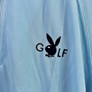 Playboy Golf Polo Shirt Tournament 1/4 Zip Wicking Quick Dry Blue White
